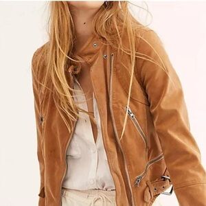 We The Free Camel  Women Biker Vegan Jacket